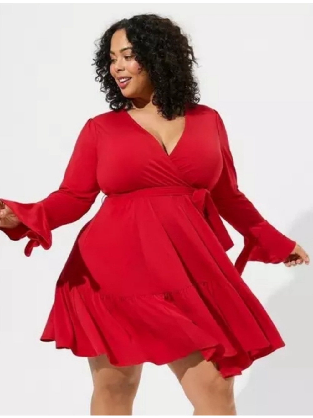 Torrid Red Mini Studio Knit Tiered Dress 1X Pockets Stretch Party Date Night